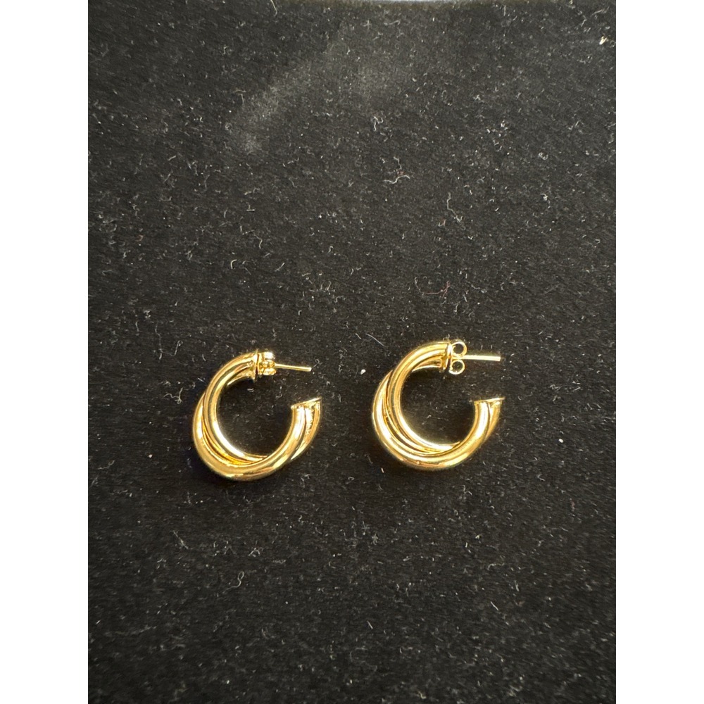 18k Gold Filled Double Hoop Earrings‎ High Polish Layered Huggie Hoops Gold